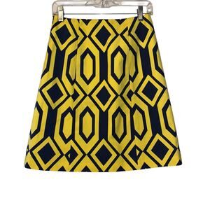 Ralph Lauren Black Label Geometric Cotton Skirt Size 4 Yellow Navy